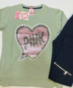 ست بلوز و شلوار دخترانه قلب پولک دورو - Image 3