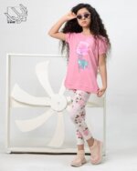 ست بلوز و شلوار ساق کوتاه دخترانه با طرح گل رز - Image 5