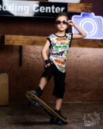 ست تیشرت آستین حلقه ای و شلوارک طرح فشن - Image 2