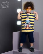 ست بلوز و شلوارک راه راه پسرانه با طرح اتم - Image 4