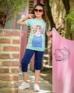 ست بلوز و شلوارک بهاره دخترانه با طرح گربه - تصویر 4