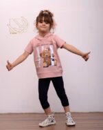 ست کراپ هودی کلاهدار و شلوار با طرح تدی - Image 2