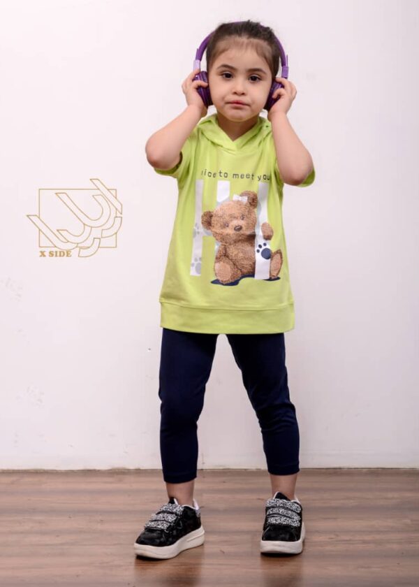 ست کراپ هودی کلاهدار و شلوار با طرح تدی