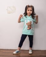 ست کراپ هودی کلاهدار و شلوار با طرح تدی - Image 3