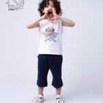 ست تی شرت آستین حلقه ای و شلوارک تابستانه با طرح تدی