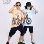 ست تیشرت و شلوارک بهاره پسرانه با طرح موتور سیکلت