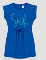 پیراهن دخترانه بهاره با طرح اسمایل - آبی