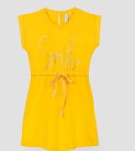 پیراهن دخترانه بهاره با طرح اسمایل - زرد