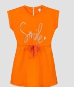 پیراهن دخترانه بهاره با طرح اسمایل - نارنجی