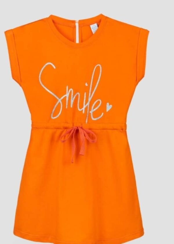 پیراهن دخترانه بهاره با طرح اسمایل - نارنجی