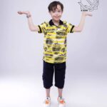 ست شلوارک و تیشرت راه راه پسرانه بهاره با طرح برگ