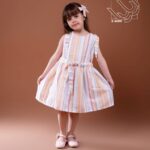 پیراهن آستین حلقه‌ای راه راه بهاره دخترانه