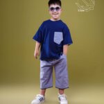 ست بلوز ساده و شلوارک راه راه بهاره پسرانه