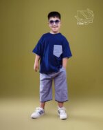 ست بلوز ساده و شلوارک راه راه بهاره پسرانه