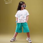 ست کراپ و شلوارک بهاره دخترانه با طرح دخترک