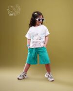 ست کراپ و شلوارک بهاره دخترانه با طرح دخترک