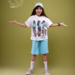 ست کراپ و شلوارک بهاره دخترانه با طرح سه دختر