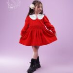 پیراهن دخترانه یقه گلدار پاییزه