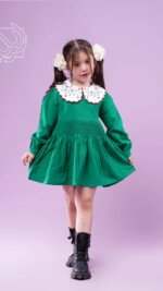 پیراهن دخترانه یقه گلدار پاییزه - Image 2