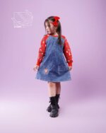 پیراهن لی کاغذی طرح کریسمس دخترانه پاییزه - تصویر 2