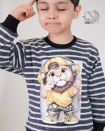 ست بلوز و شلوار راه راه پسرانه پاییزه با طرح بچه شیر - Image 4