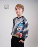 ست بلوز و شلوار راه راه پسرانه پاییزه با طرح سونیک