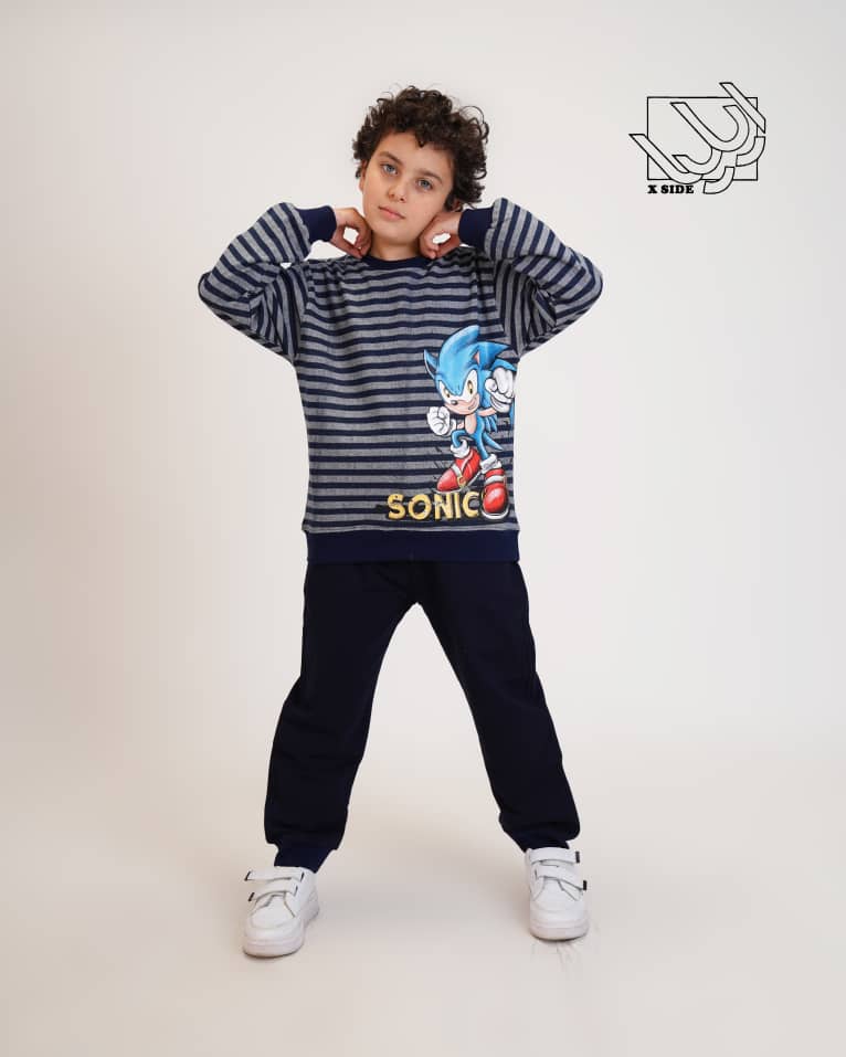 ست بلوز و شلوار راه راه پسرانه پاییزه با طرح سونیک - 02 ست بلوز و شلوار راه راه پسرانه پاییزه با طرح سونیک - Image 3