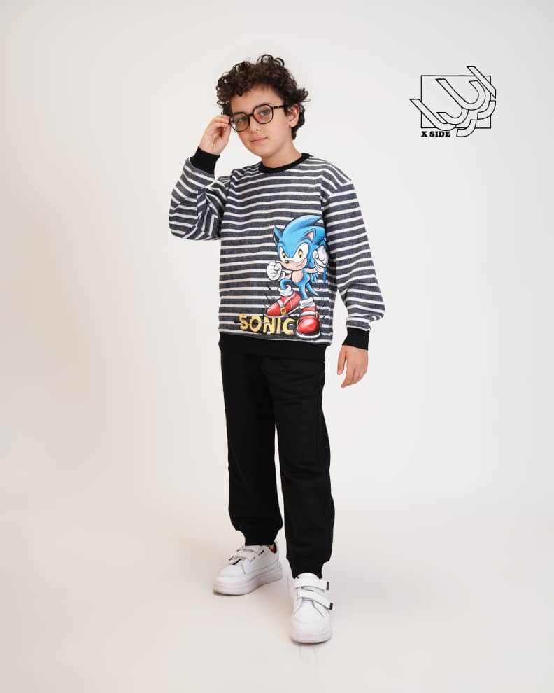 ست بلوز و شلوار راه راه پسرانه پاییزه با طرح سونیک - 03 ست بلوز و شلوار راه راه پسرانه پاییزه با طرح سونیک - Image 2